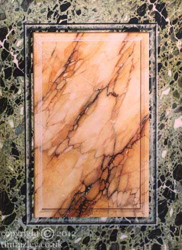 faux marble trompe l'oeil panel with green and yellow faux marbling