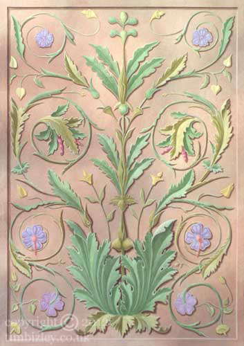multi-coloured wall mural with acanthus and flowers