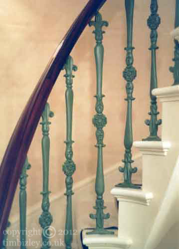 faux bronze patina balustrade in green tones