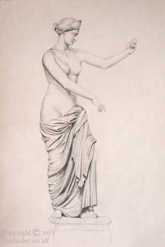 mural pre work sketch of statue in courtyard