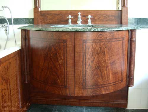 woodgraining in walnut to bathroom cabinet doors to look like walnut heartwood